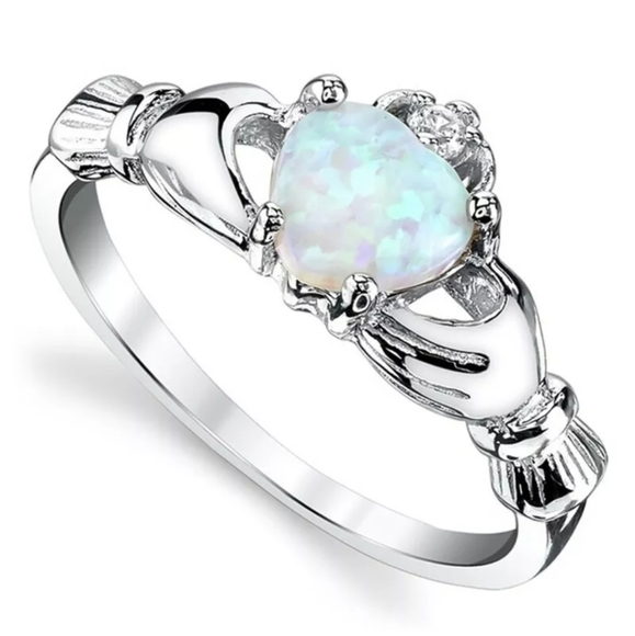 New Heart Shape Opal Silver Claddagh Ring. - Picture 2 of 9